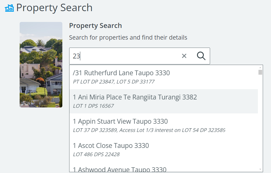 an example of the search dropdown